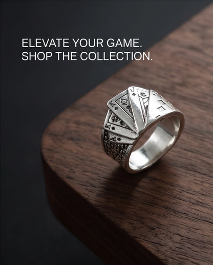 Royal Flush Playing Cards Band Silver Ring