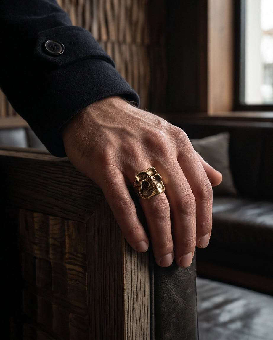 Abstract Sculptural Minimalist Skull Gold Ring