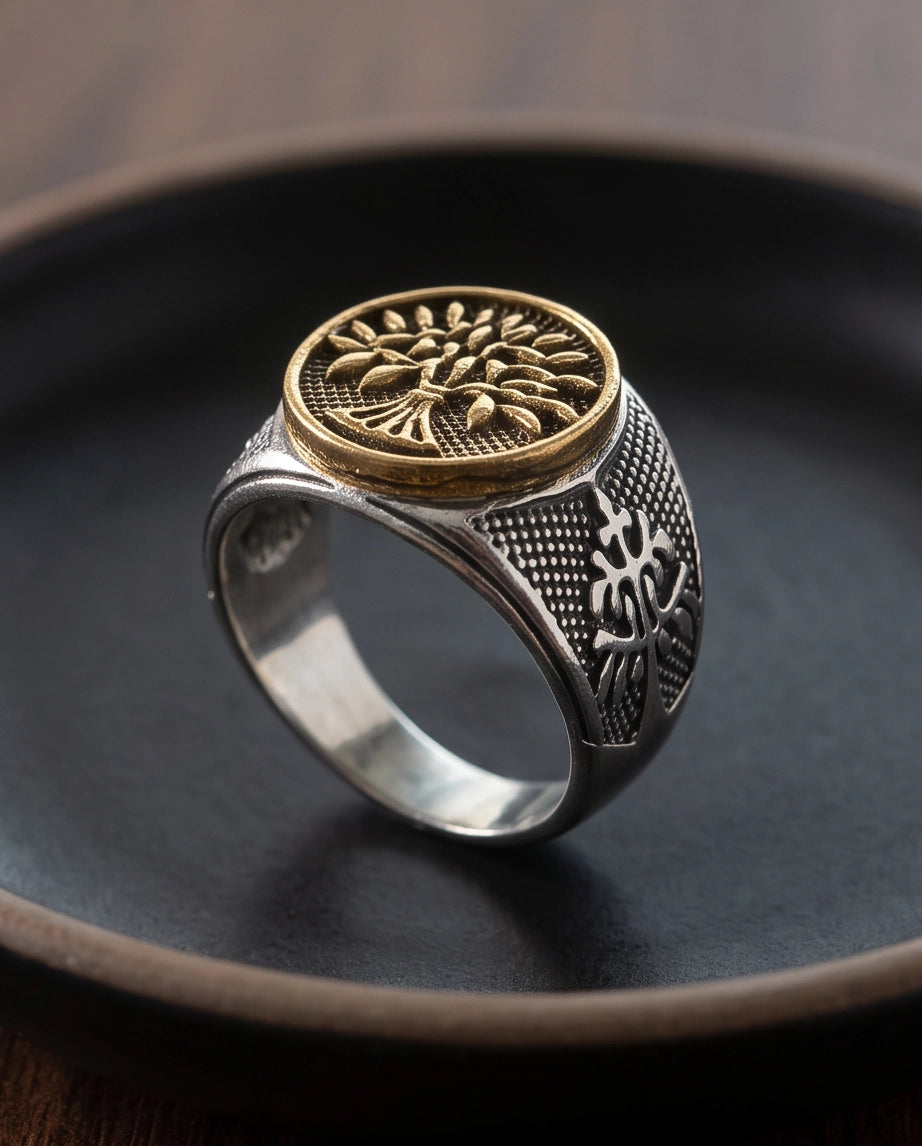 Yggdrasil Tree of Life Two-Tone Signet Ring