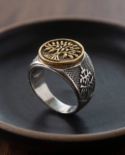 Yggdrasil Tree of Life Two-Tone Signet Ring