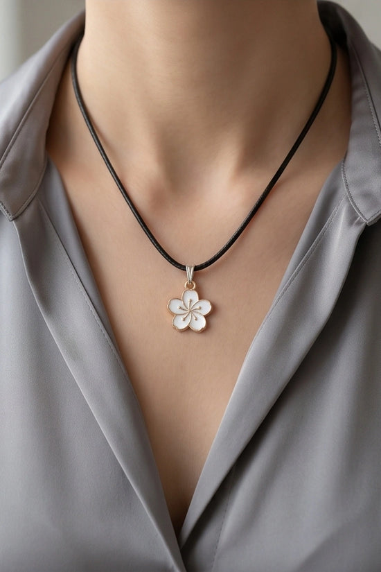 Gold and White Cherry Blossom Necklace