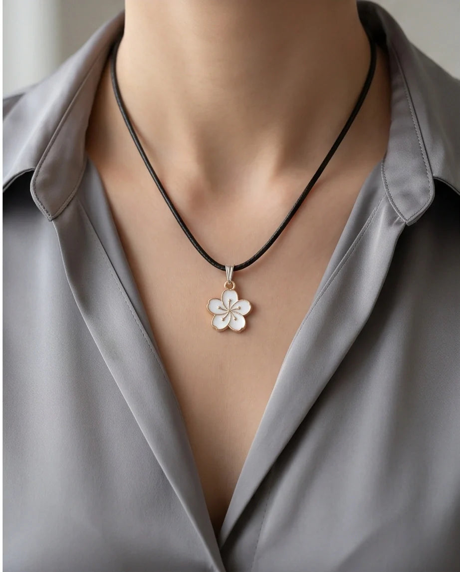 Gold and White Cherry Blossom Necklace