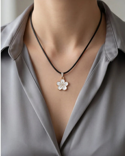 Gold and White Cherry Blossom Necklace