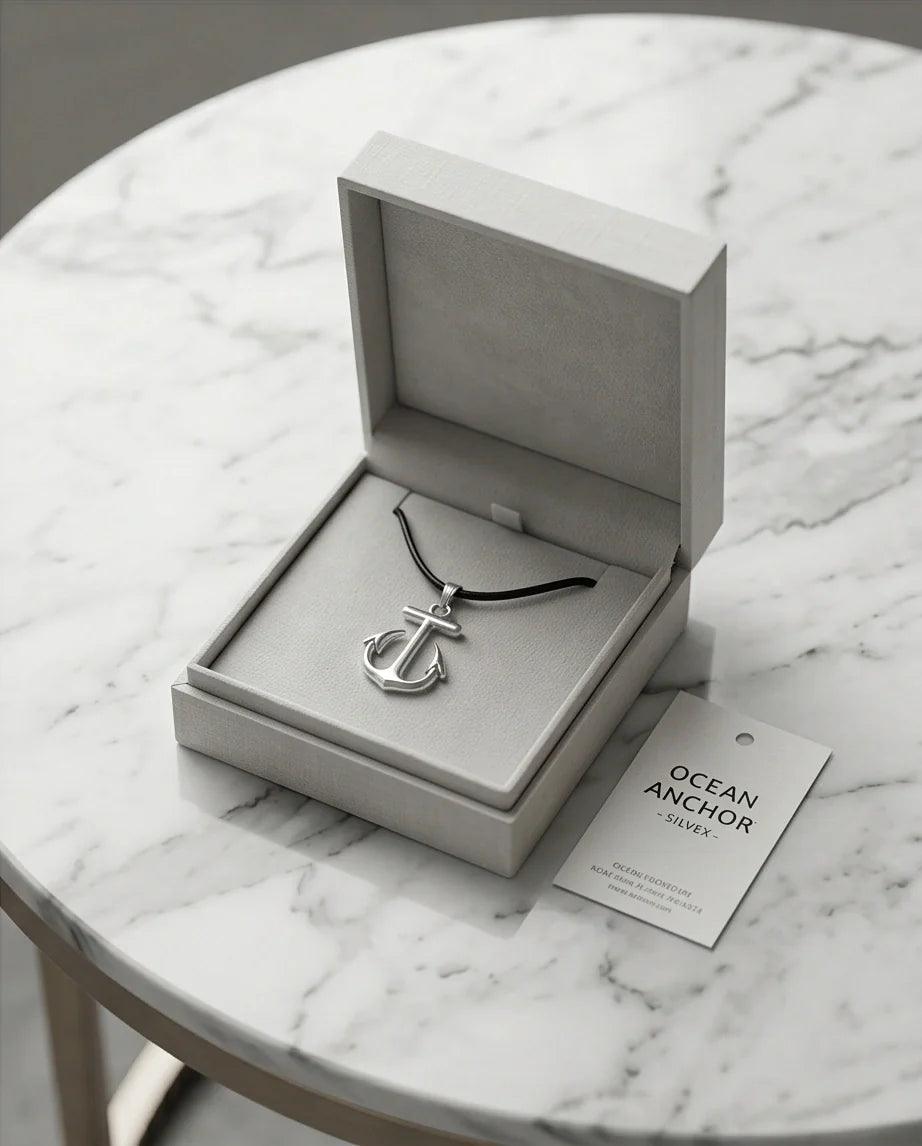 The Voyager: Minimalist Matte Silver Anchor Pendant Necklace