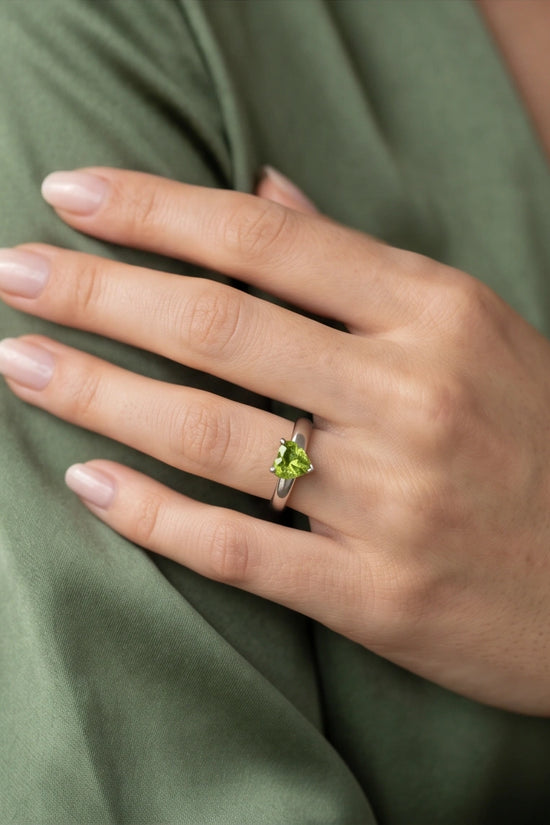 Sterling Silver Heart-Cut Peridot Green Solitaire Ring