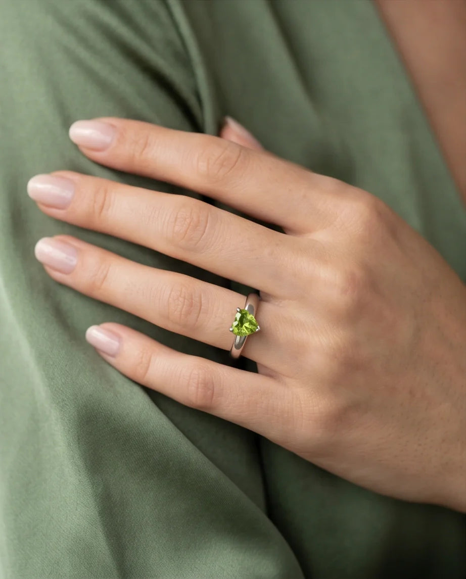 Sterling Silver Heart-Cut Peridot Green Solitaire Ring