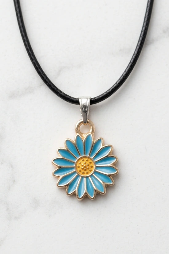 Gold and Turquoise Blue Daisy Necklace