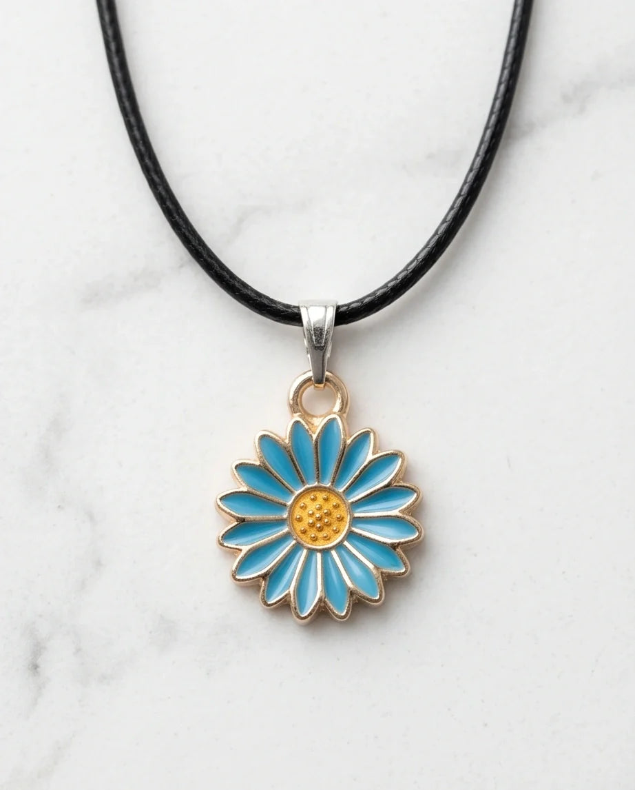 Gold and Turquoise Blue Daisy Necklace