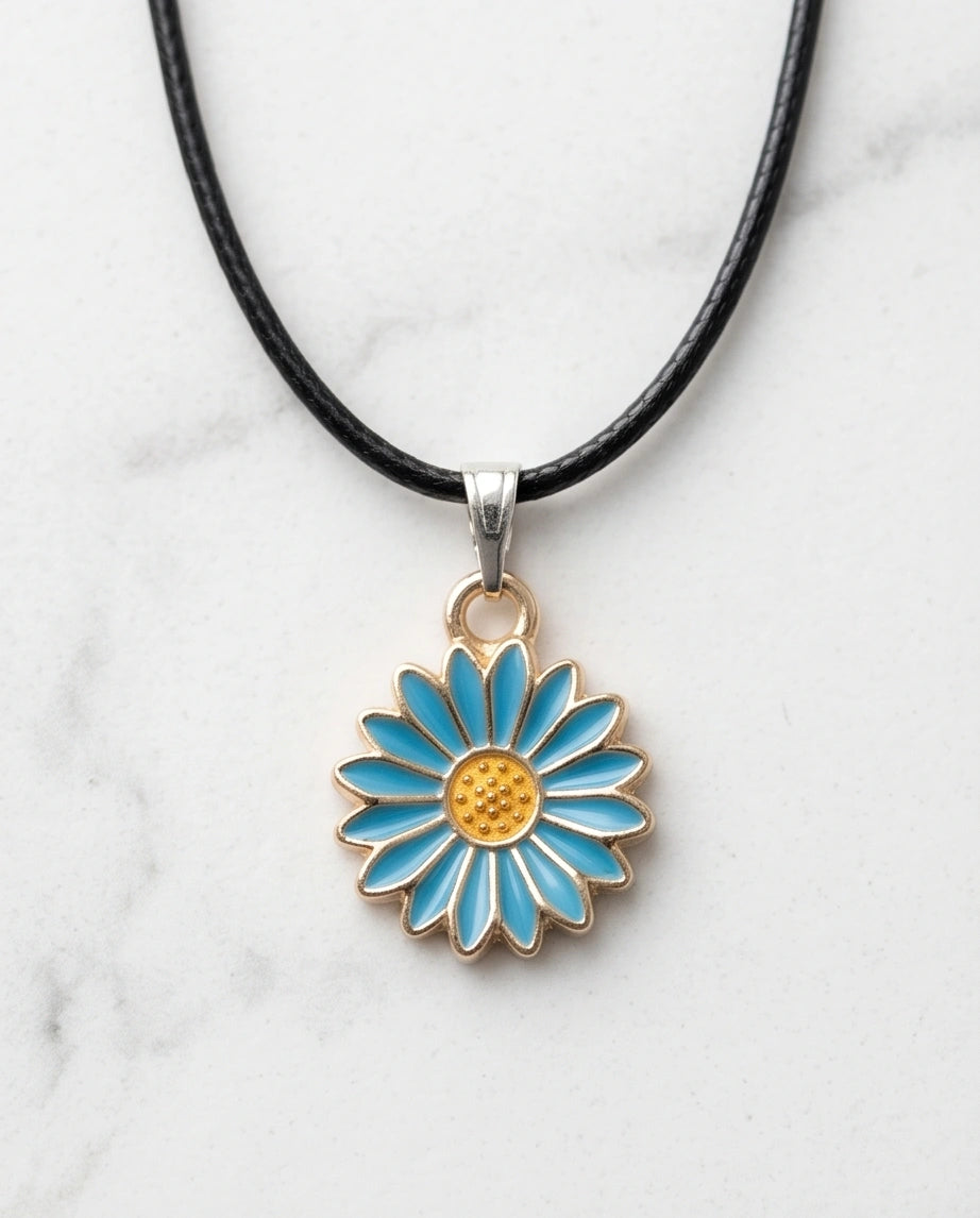 Gold and Turquoise Blue Daisy Necklace