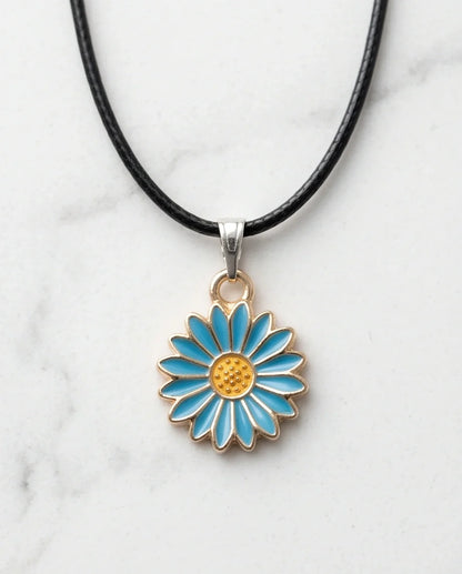 Gold and Turquoise Blue Daisy Necklace