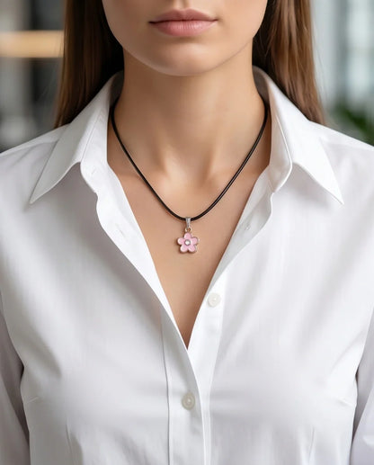 Dainty Pink Five-Petal Flower Enamel Pendant Necklace