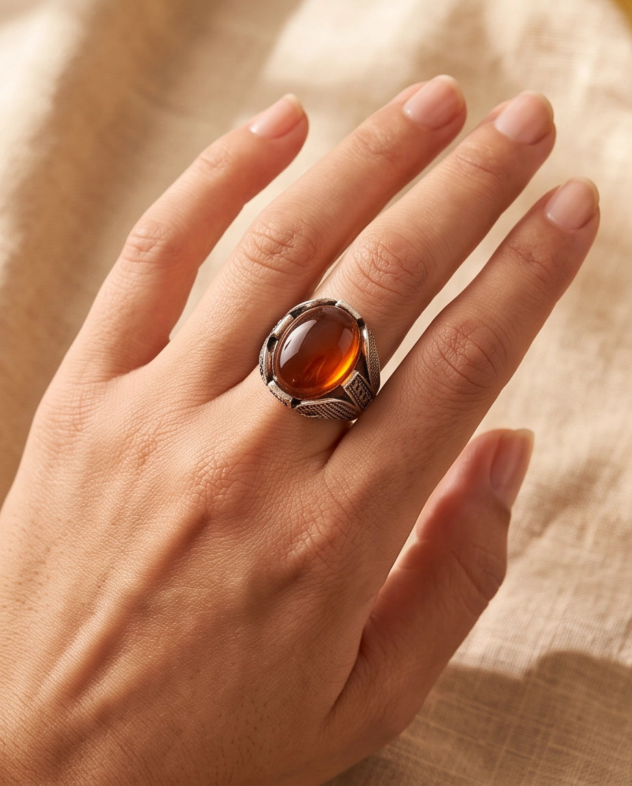 Ember Amber Stippled Signet Ring