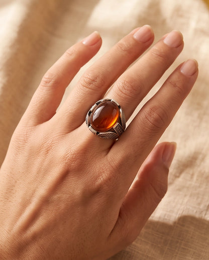 Ember Amber Stippled Signet Ring
