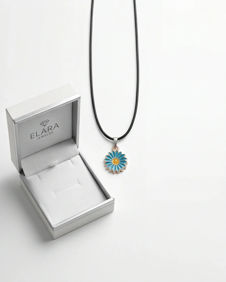 Gold and Turquoise Blue Daisy Necklace