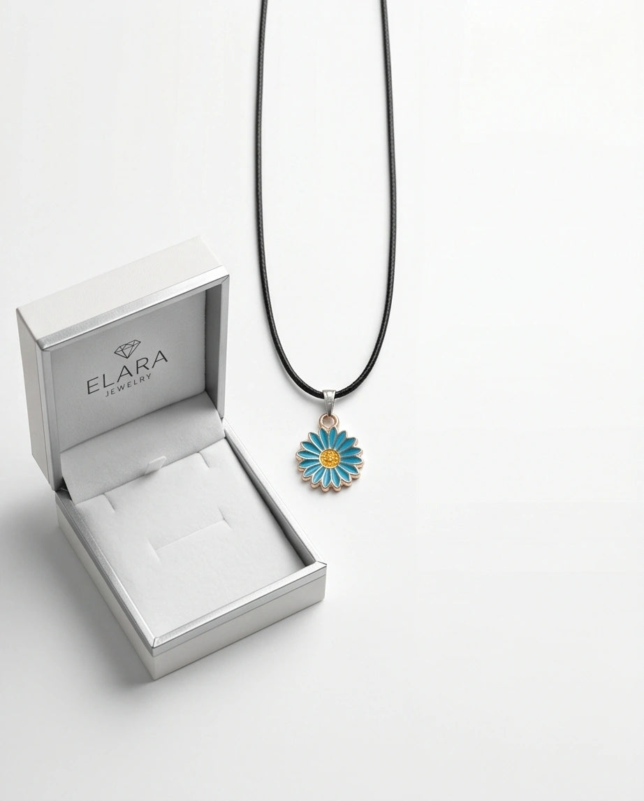 Gold and Turquoise Blue Daisy Necklace