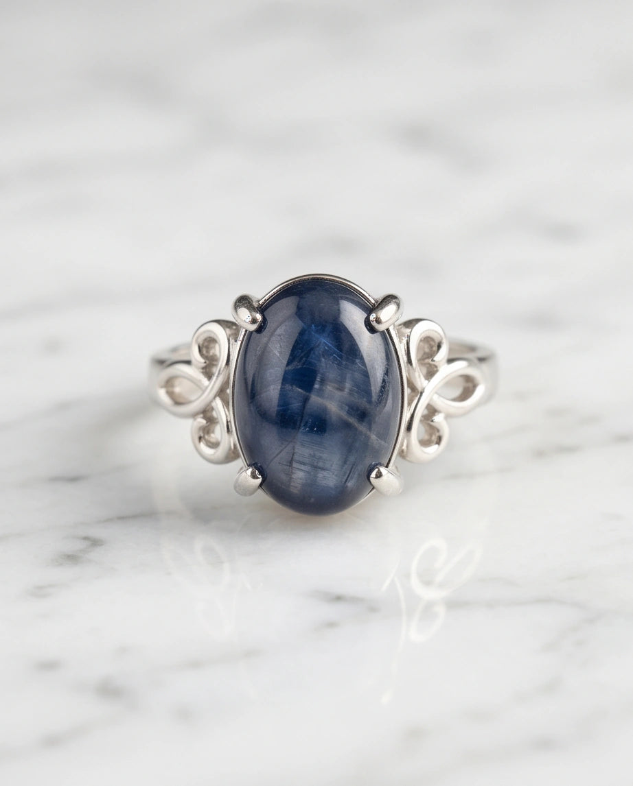 Silver Sapphire Filigree Ring