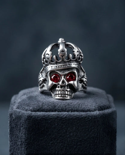 Ruby-Eyed Crowned Skull Ring