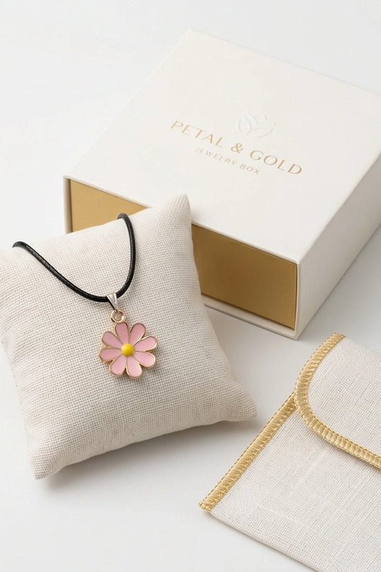 Light Pink Daisy Enamel Pendant Necklace