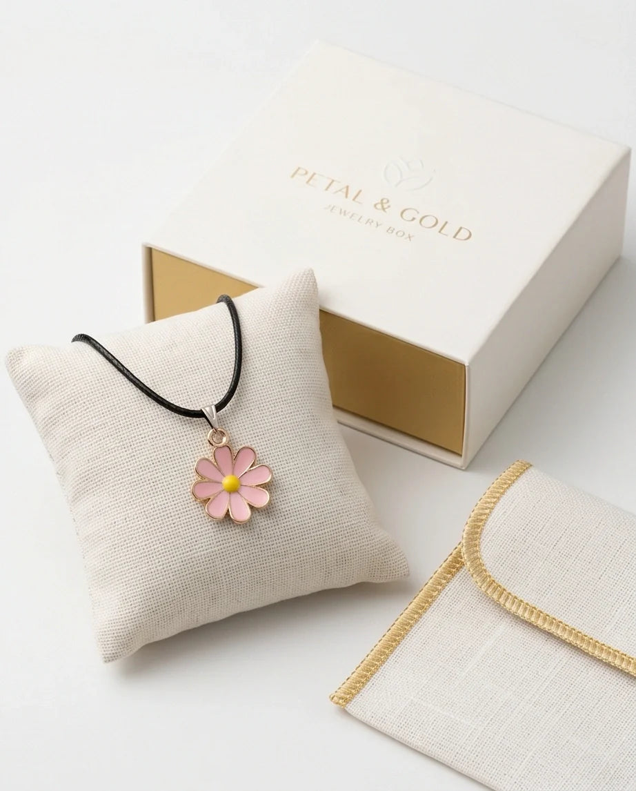 Light Pink Daisy Enamel Pendant Necklace