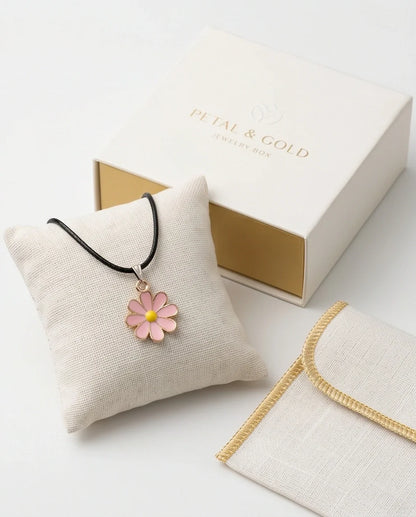 Light Pink Daisy Enamel Pendant Necklace