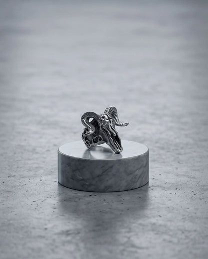 Oxidized Silver Ram Skull Sculpted Ring