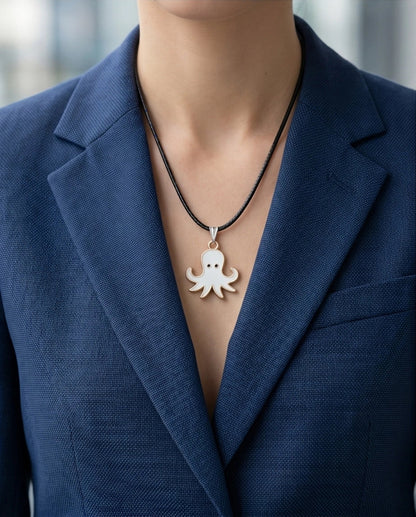 Gold and White Octopus Pendant Necklace