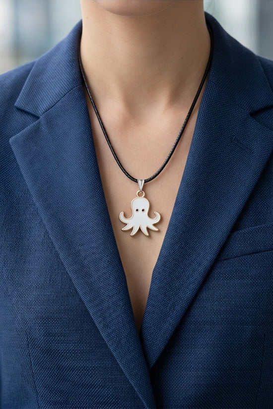 Gold and White Octopus Pendant Necklace