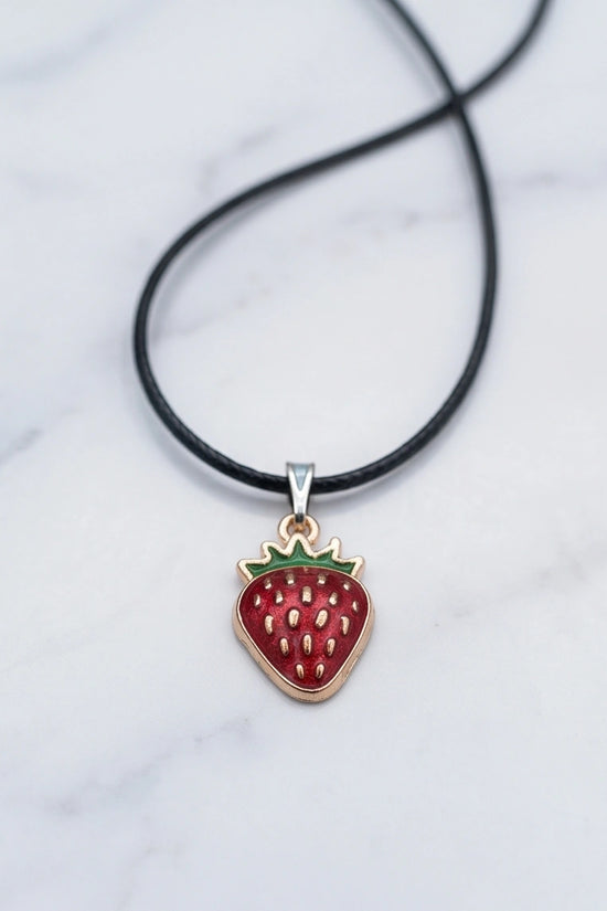 Gold and Red Strawberry Pendant Necklace