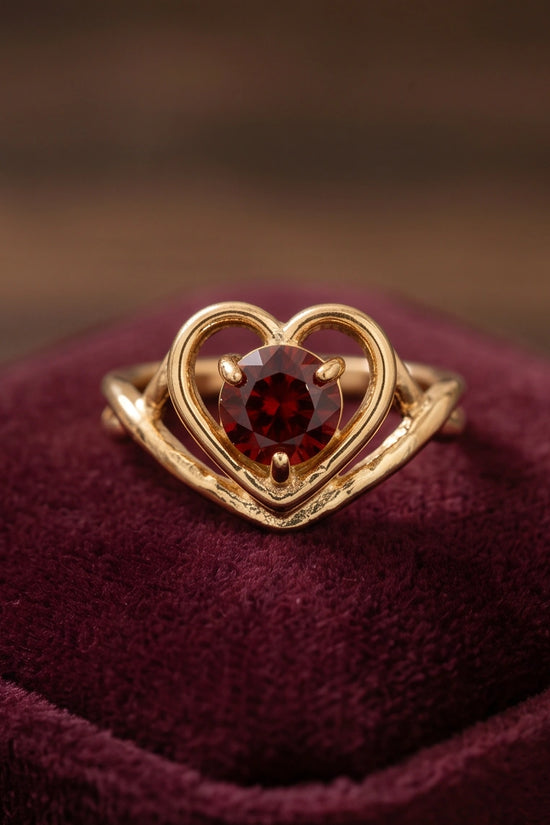 Gold Ruby Heart Openwork Statement Ring