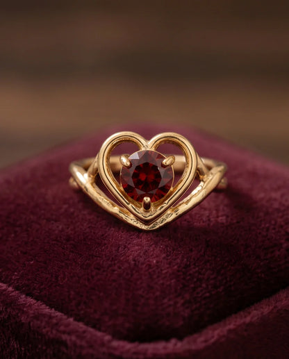 Gold Ruby Heart Openwork Statement Ring