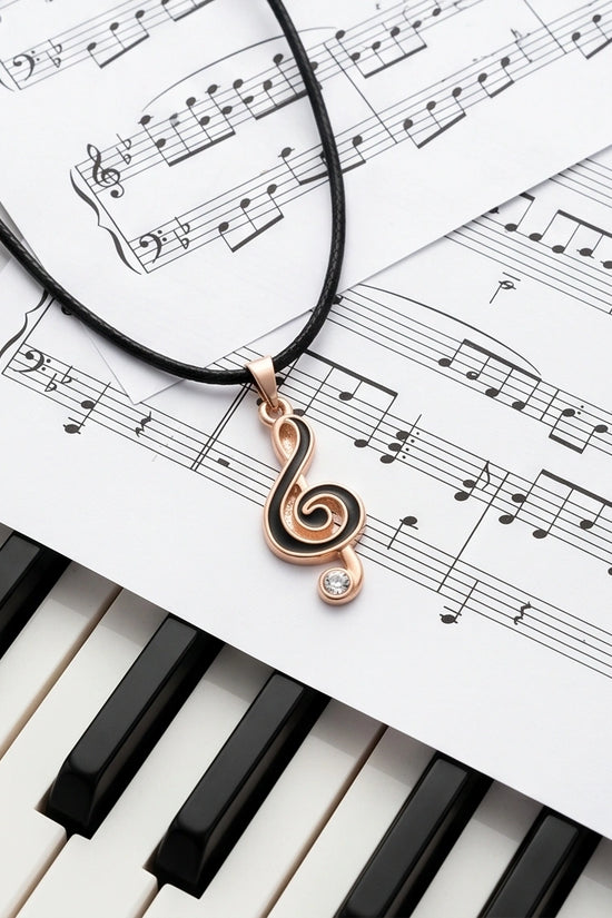 Rose Gold and Black Treble Clef Necklace