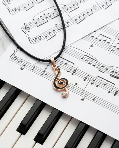 Rose Gold and Black Treble Clef Necklace