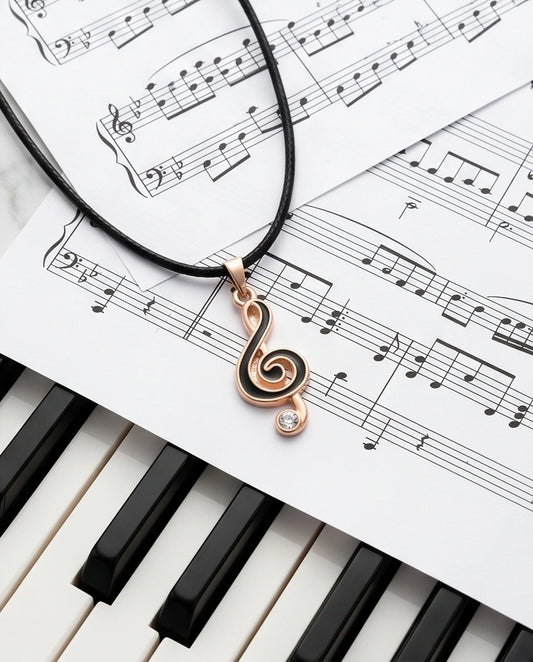 Rose Gold and Black Treble Clef Necklace