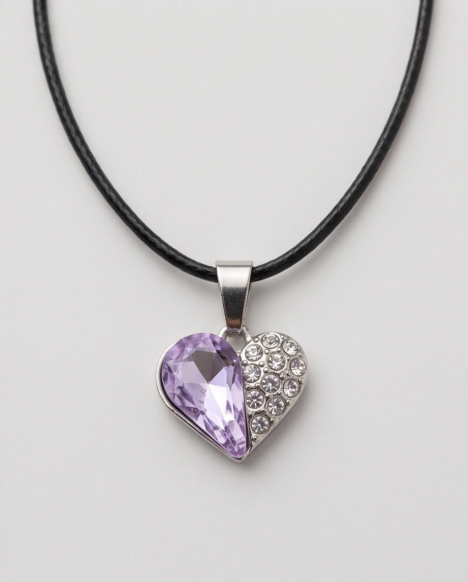 Silver Amethyst Heart Pavé Pendant Necklace
