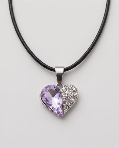 Silver Amethyst Heart Pavé Pendant Necklace