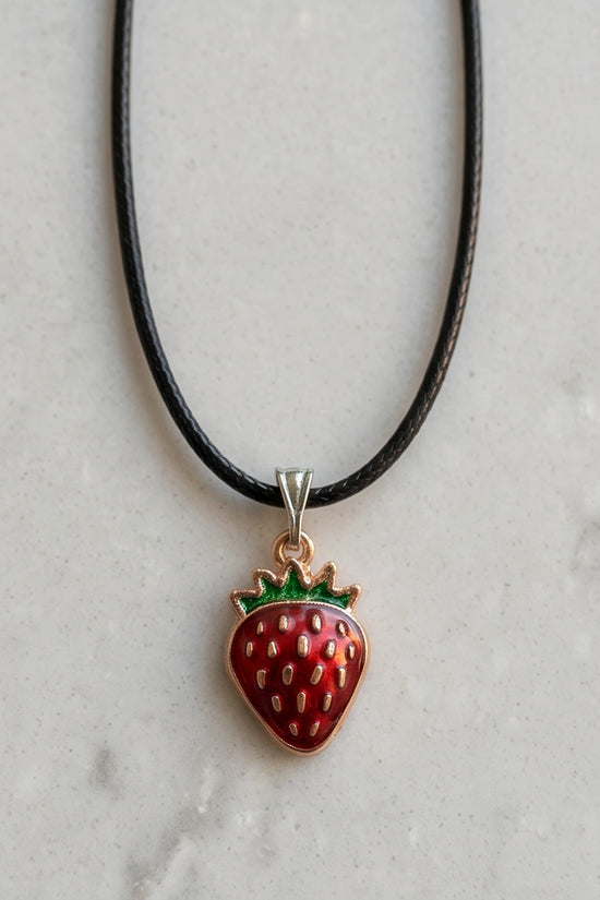 Gold and Red Strawberry Pendant Necklace