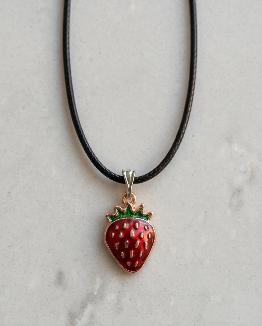 Gold and Red Strawberry Pendant Necklace