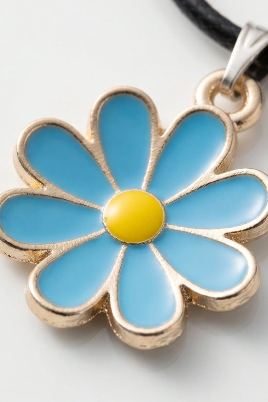 Gold and Pastel Blue Daisy Necklace