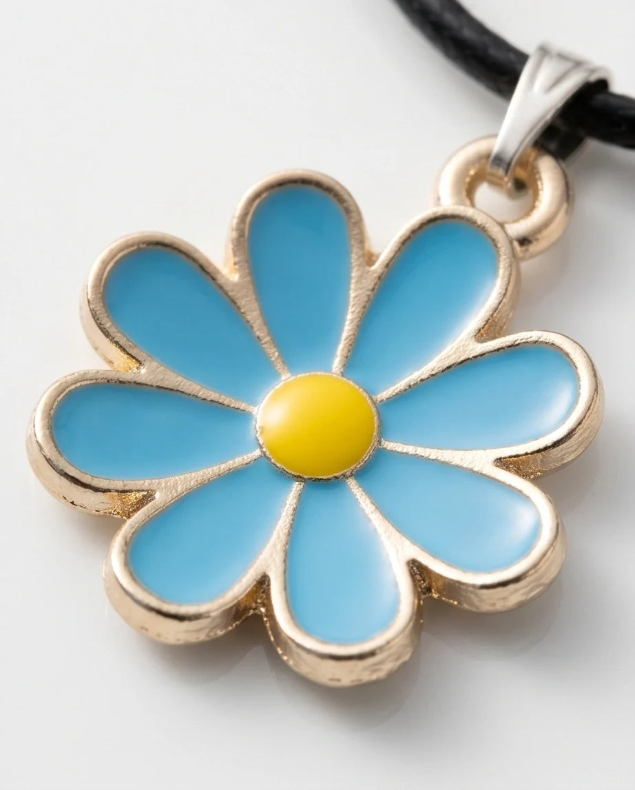 Gold and Pastel Blue Daisy Necklace