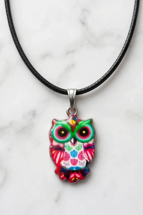 Vibrant Kaleidoscope Owl Totem Pendant Necklace