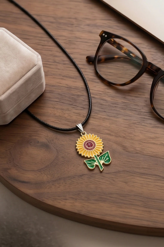 Vibrant Sunflower Enamel Pendant Necklace
