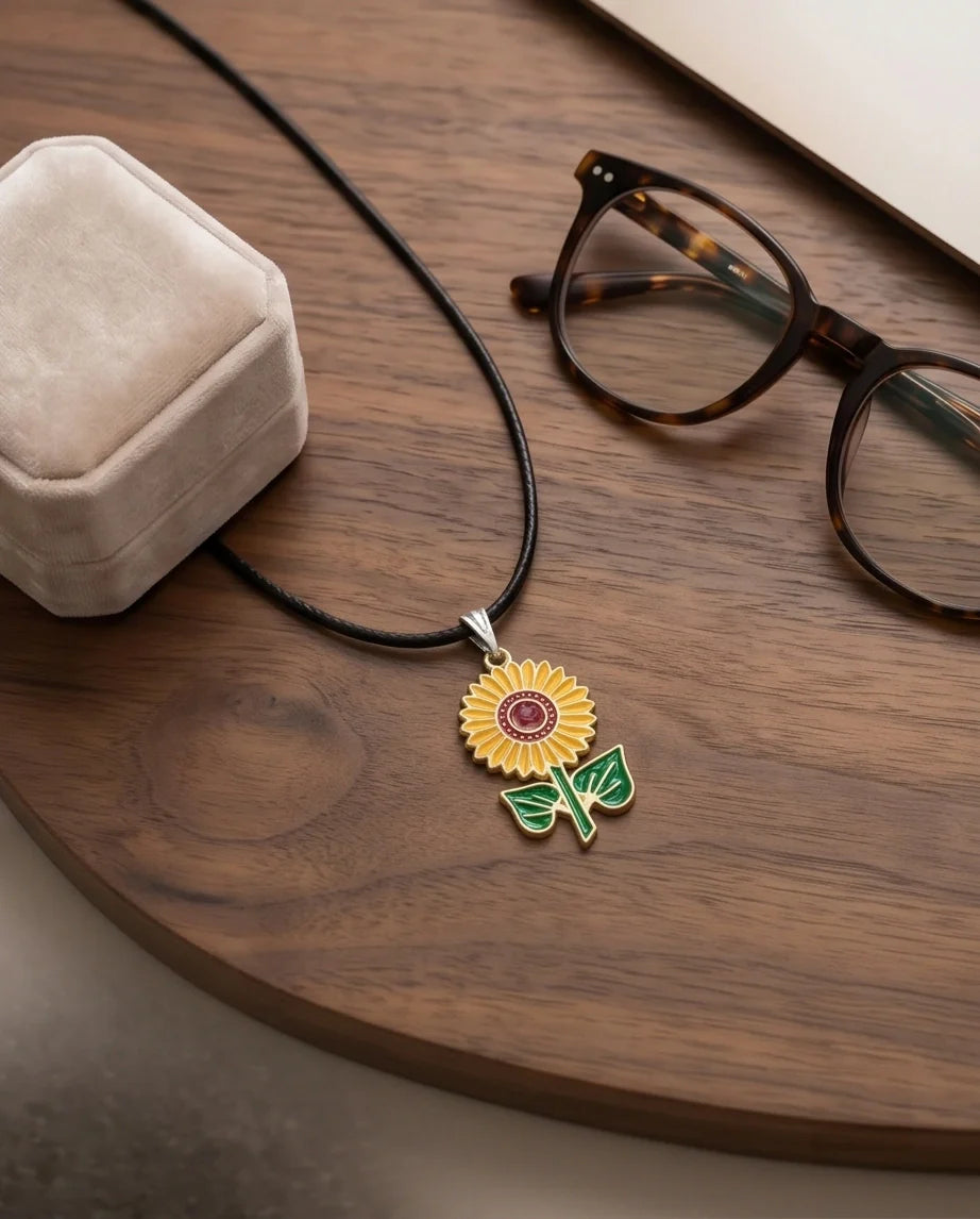 Vibrant Sunflower Enamel Pendant Necklace
