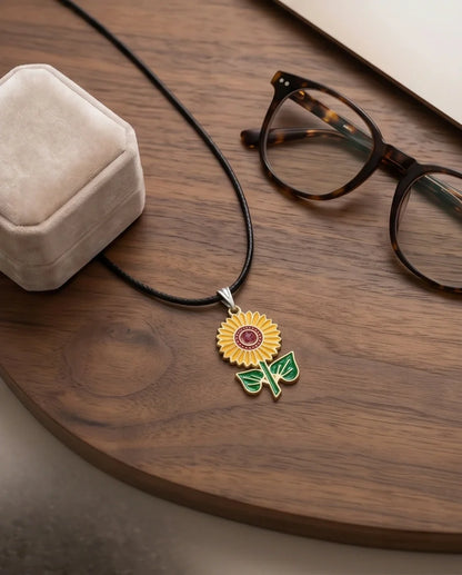 Vibrant Sunflower Enamel Pendant Necklace