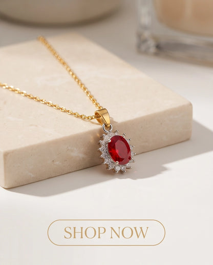 Silver Garnet Red Oval Halo Medallion Pendant Necklace