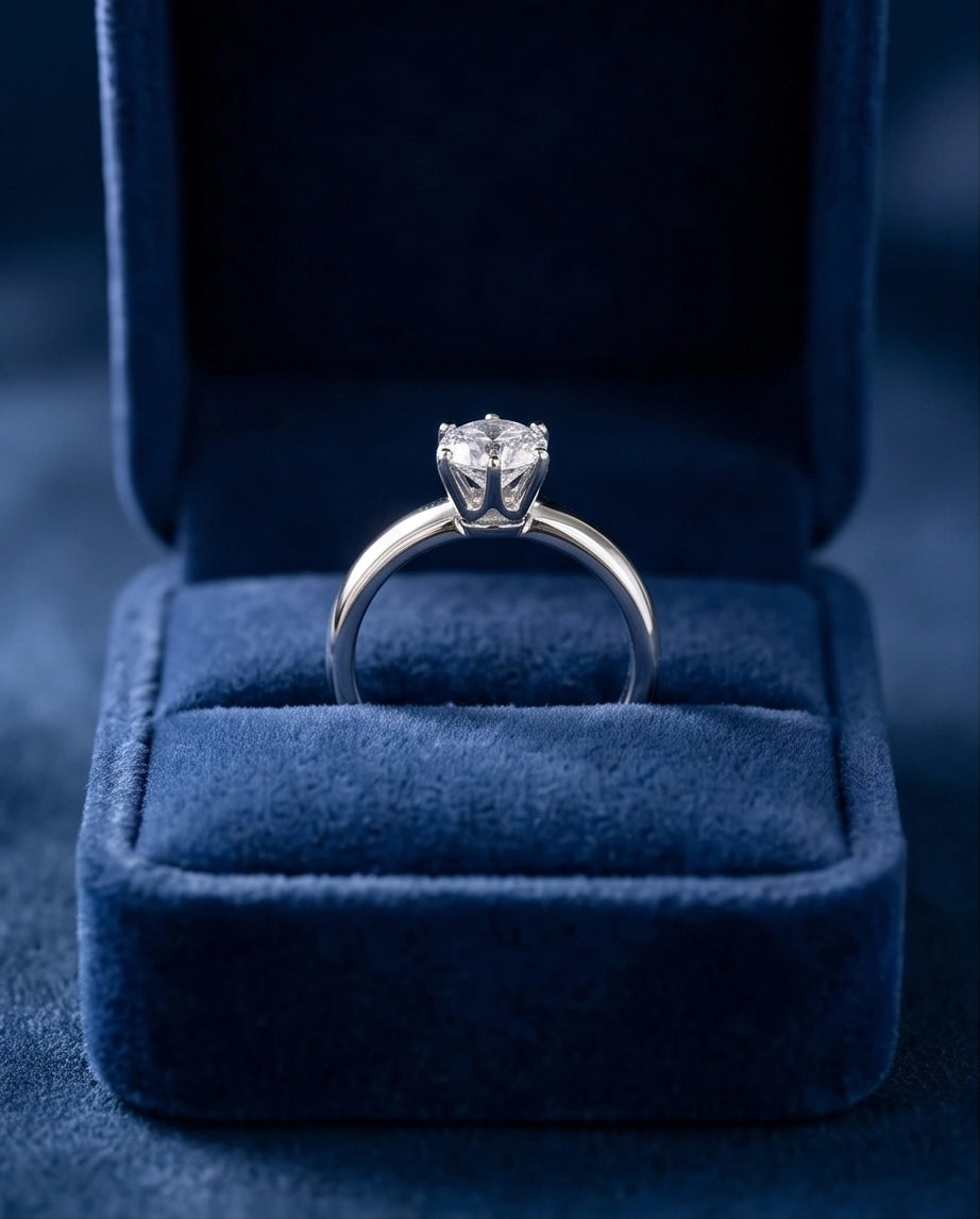Silver Round Gemstone Elegant Solitaire Ring