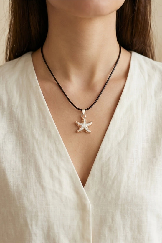 Gold and White Starfish Pendant Necklace