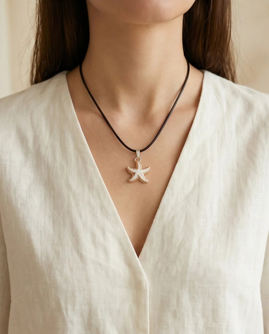 Gold and White Starfish Pendant Necklace