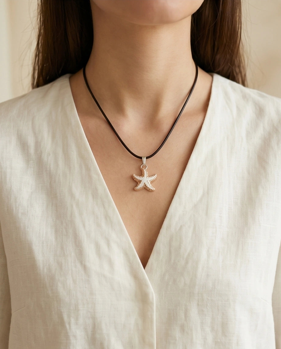 Gold and White Starfish Pendant Necklace