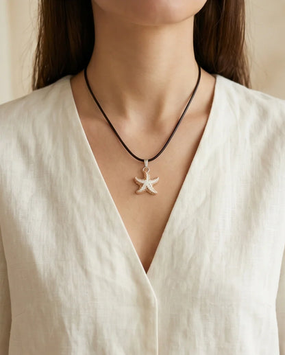 Gold and White Starfish Pendant Necklace