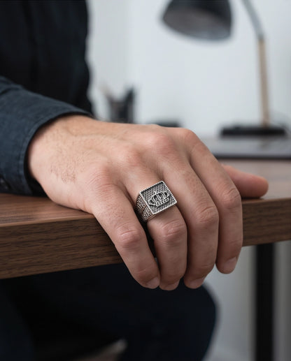 Royal Crown Mesh Square Signet Silver Ring